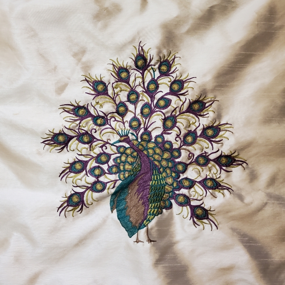 Satin Embroidered‎ Peacock Decorative Standard Pillow Sham (1) Extreme Linen